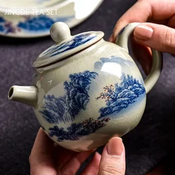 200ML Chinese Ceramic Teapot Ru Kiln Ice Crack Glaze Can Raise Tea Kettle Handmade Porcelain Teaware Household Tea Pots