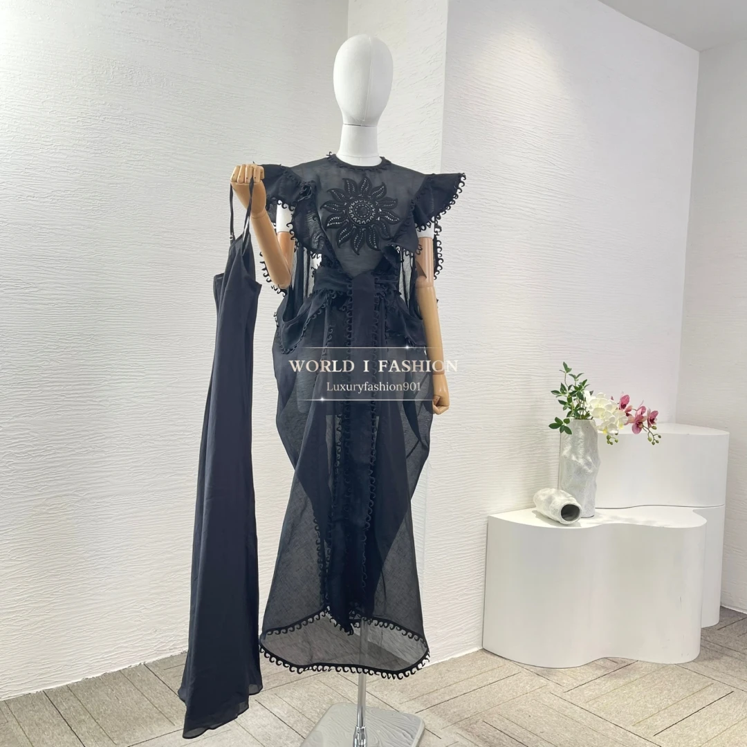 Floral Print Long Sleeve Maxi Dress 2025 New Fashion Black Ink