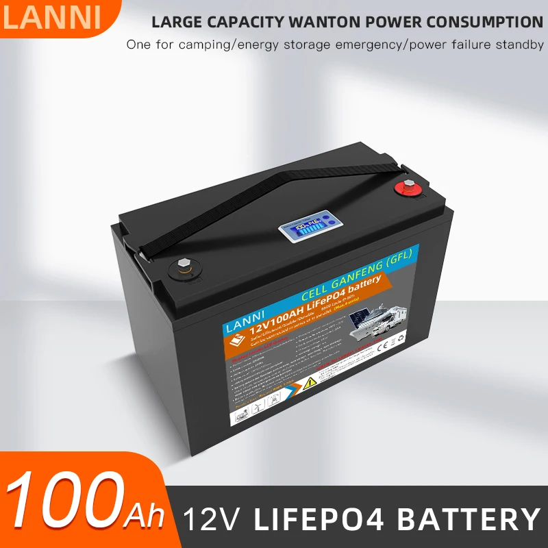 

12V100Ah LiFePO4 Battery Pack Small Size ABS Gel Case Deep Cycle 4000 Times, Built-in BMS, LED HD Display For Marine Propellers