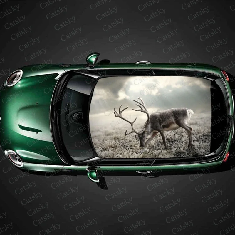 

Deer in Snow Animal Car Roof Sticker Decoration Film SUV Decal Hood Vinyl Decal Graphic Wrap Vehicle Protect Accessories Gift