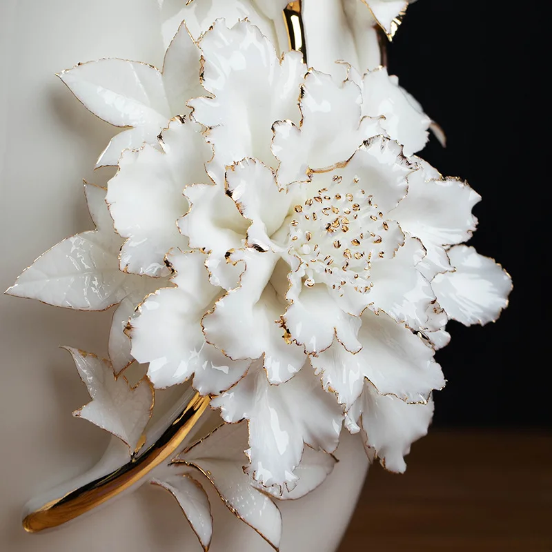 

Ceramics, handmade, peony porcelain flower living room study ornament, atmosphere, vase