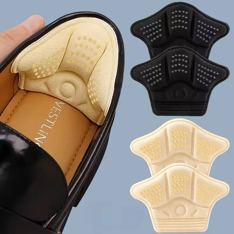 2 Stück selbstklebende, verdickte Schuheinlagen in zufälliger Farbe, Fersenpolster zur Größenanpassung, Schwarz/Beige Sneaker