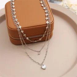 Silver Color Heart Choker Necklace for women Multilayer Long Tassel Butterfly Pendant Chain Necklaces & Pendants Fashion Jewelry