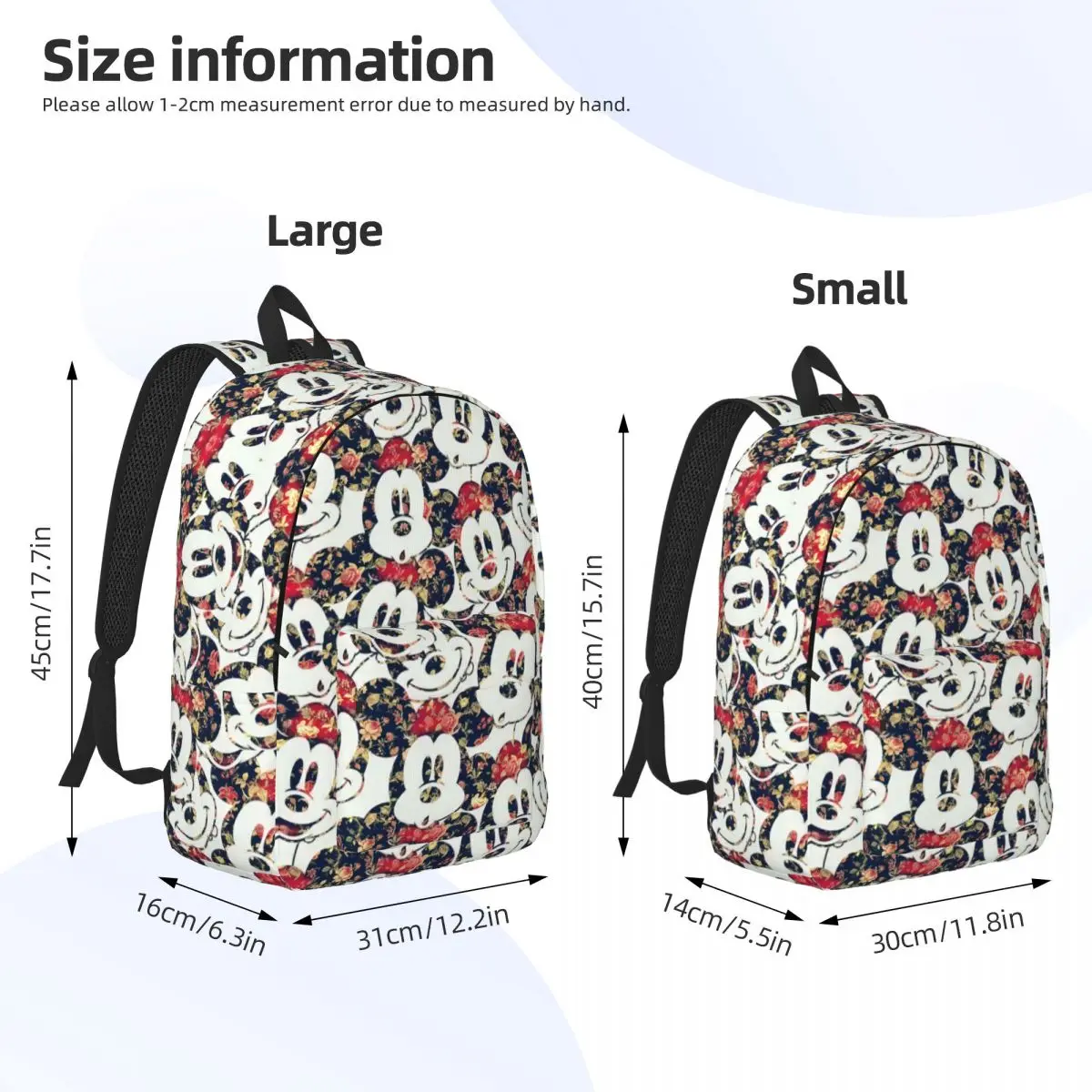 Custom Mickey Mouse Head Cartoon Travel Canvas Backpack Women Men School Computer Bookbag College Student Daypack Bags