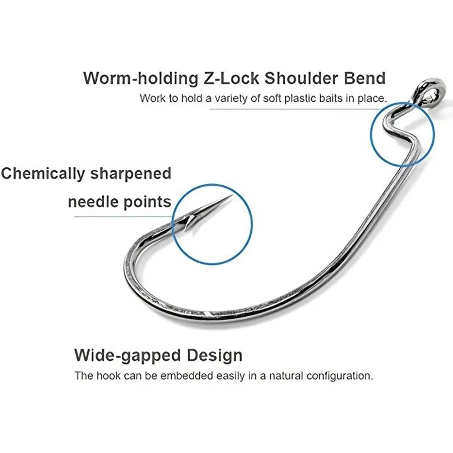 50pcs/box Fishing Hooks Set Crank Barbed Hook High Carbon Steel Wide Gap Offset Fishhook Soft Worm Hook