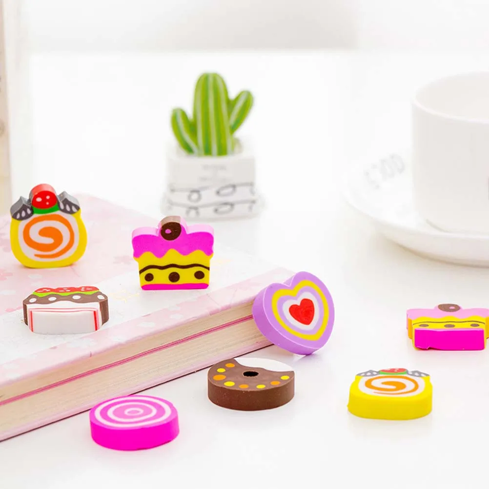 

6Pcs Creative Cake Erasers Durable Long Lasting Stationery Supplies Fun Gift for Kids and Students Eraser Cake Eraser