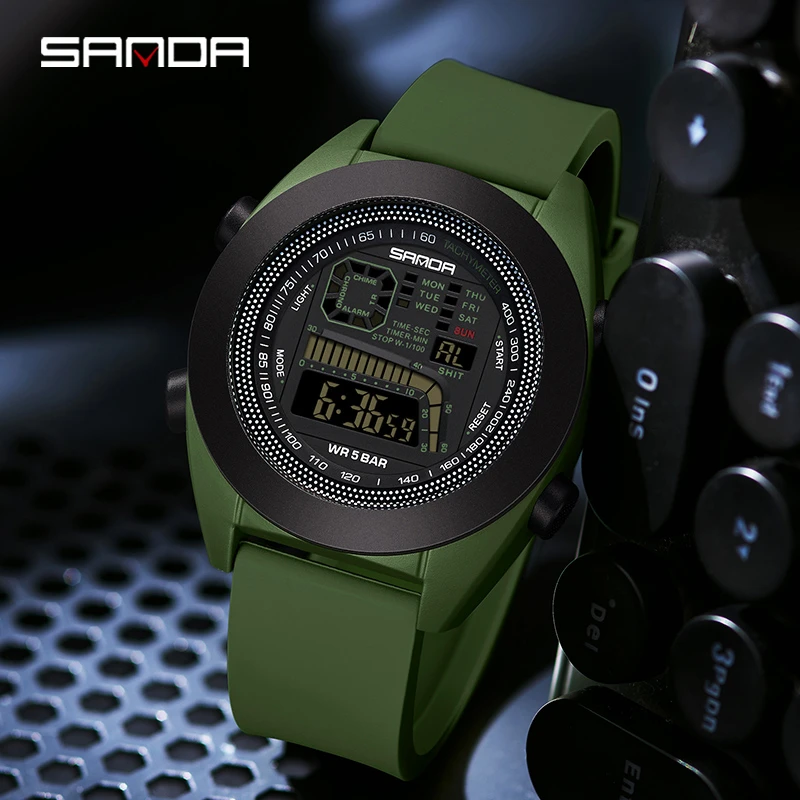 Fashion Sanda 9025 Single Core elettronico multifunzionale nastro in Silicone da uomo sport all'aria aperta Led orologi da polso impermeabili digitali