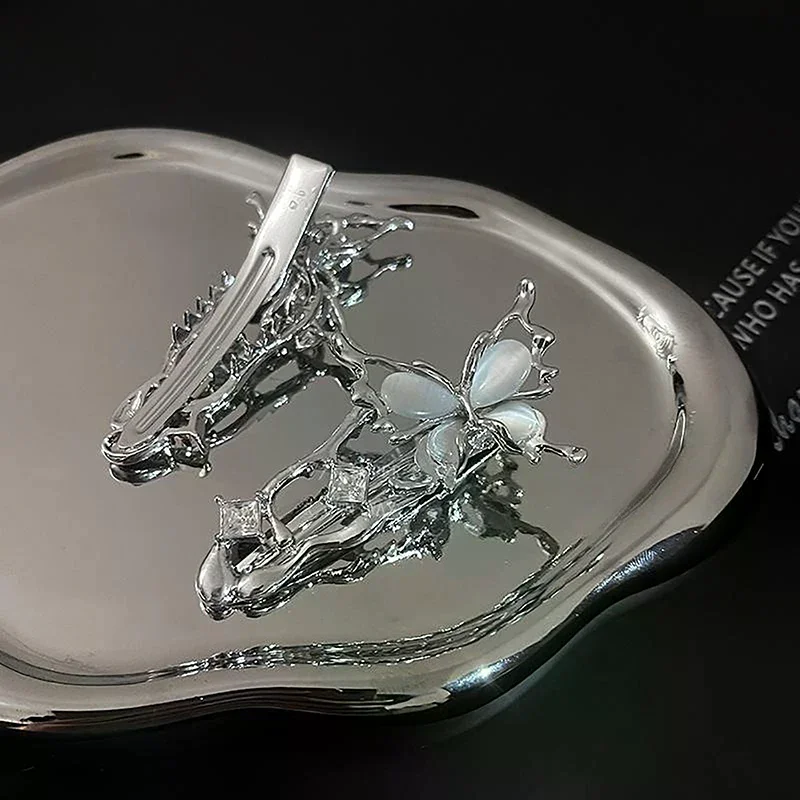 Irregular Liquid Metal Duckbill Hairpin Butterfly Zircon Hair Clips Fashion Personality Bangs Clip For Women Hair Accessories