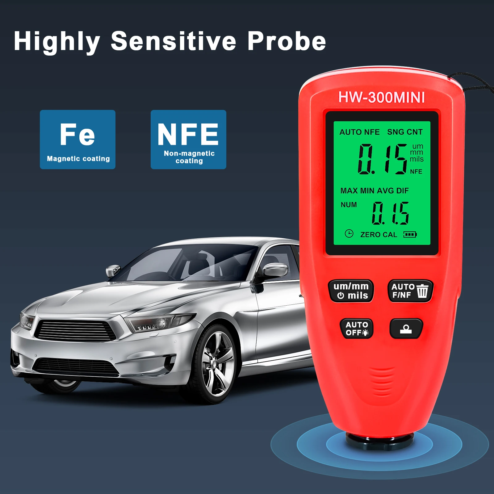 Car Paint Thickness Tester Car Coating Thickness Meter for Automobile Paint Inspection Manufacturing Industry Metal Surface
