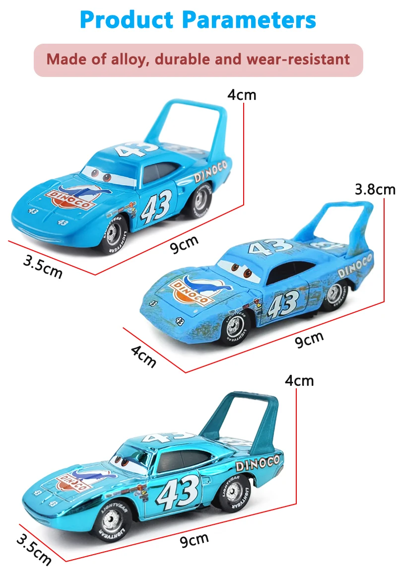 Pixar Cars Piston Cup Racer 43 Strip Weathers 1/55 Modell aus Metalldruckguss, Dinoco Car King Racing Toys, Kindergeschenke – Detail 2