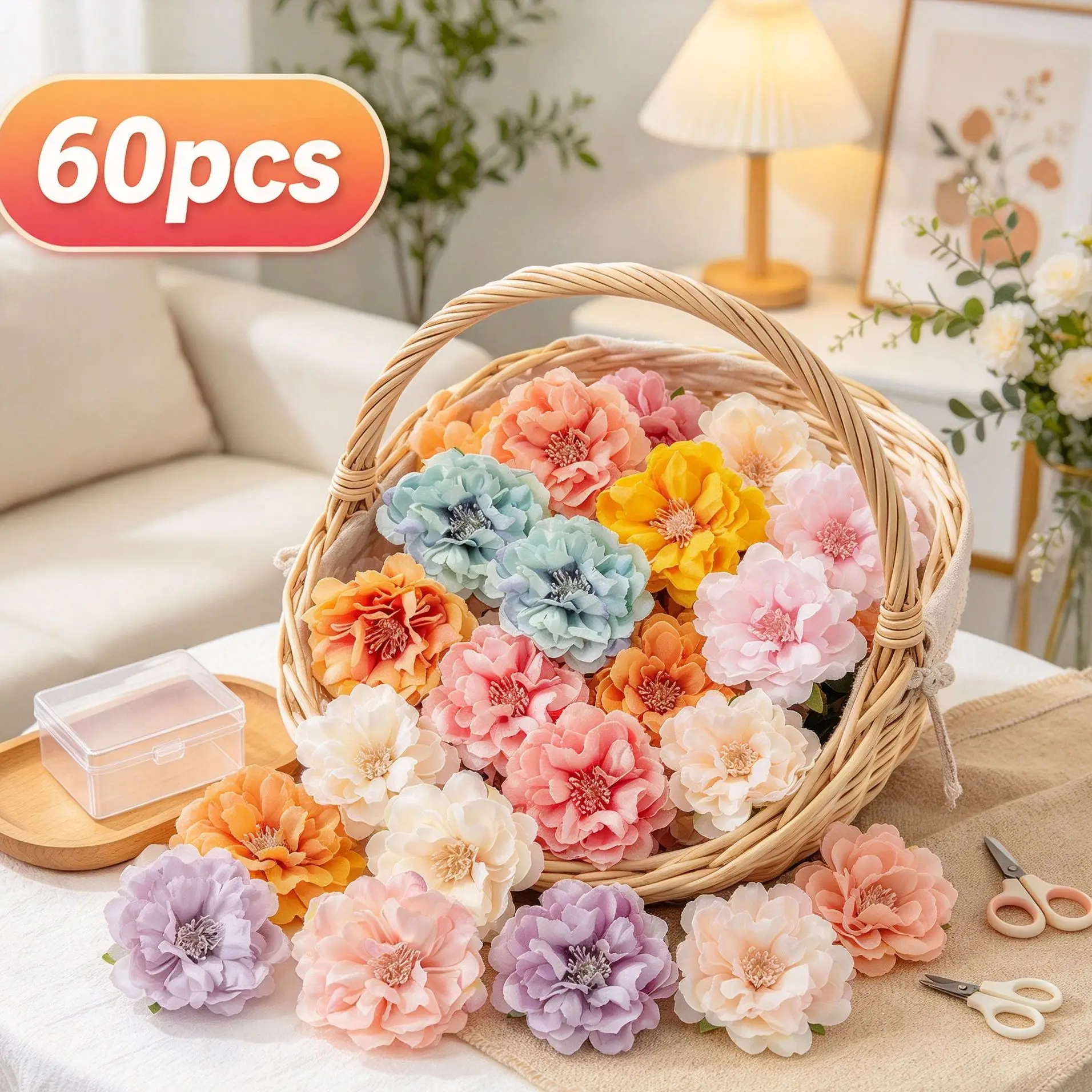 30/60 Pcs Silk Artificial Flowers White Peony Scrapbook DIY Gift Home Table Party Wedding Wreath Decorations Outdoor Garden Arch