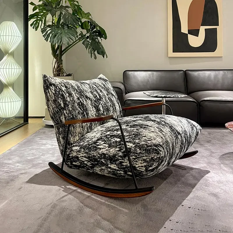 Retro lazy rocking chair, Italian light luxury fabric, modern leisure chair, home antique style, single sofa recliner