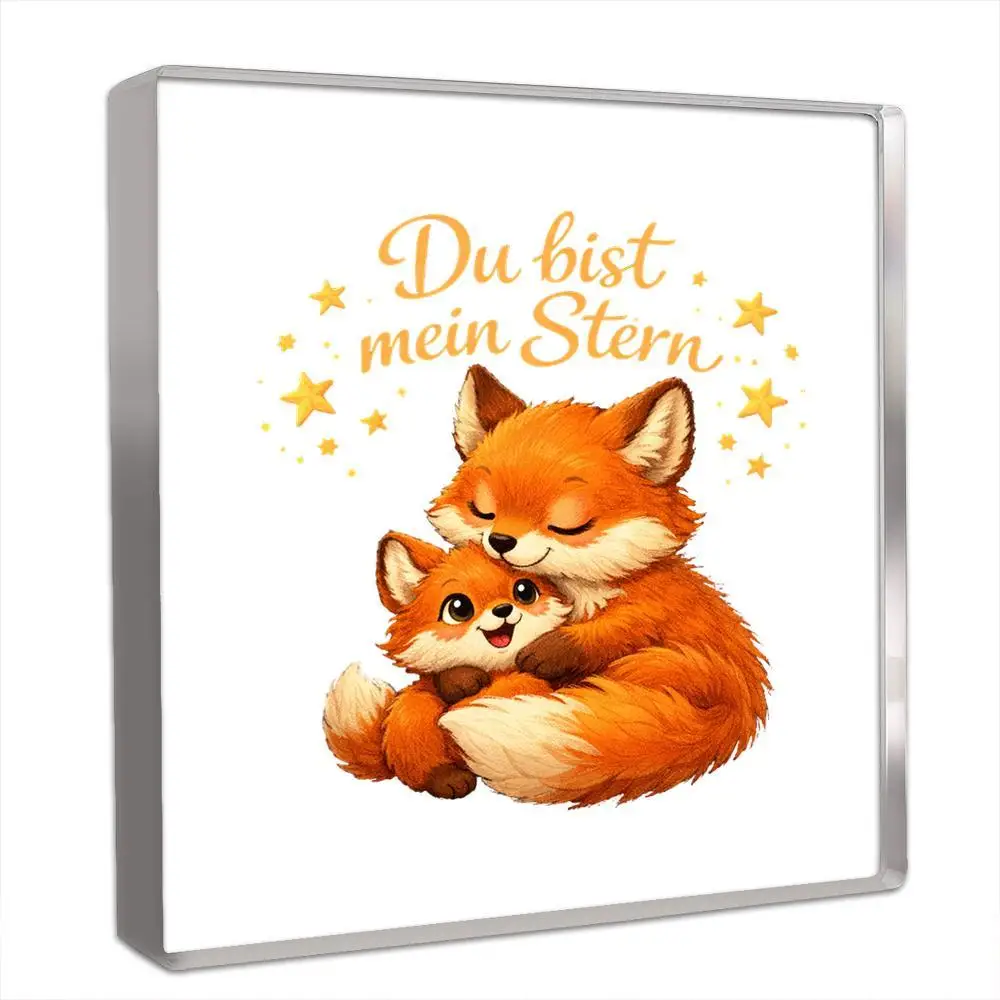 CIFBUY Acrylic Wall Art Cute Fox Sign Warm Orange German Quote Home Decor Bedroom Living Room Shelf Ornament Decorative Gift