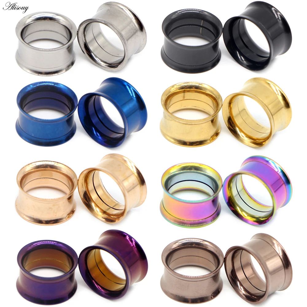 Alisouy 2 Stück Edelstahl-Ohrstöpsel, hohler Expander, Keilrahmen, Tunnel, Piercing, 5–20 mm, Körperschmuck für Männer und Frauen