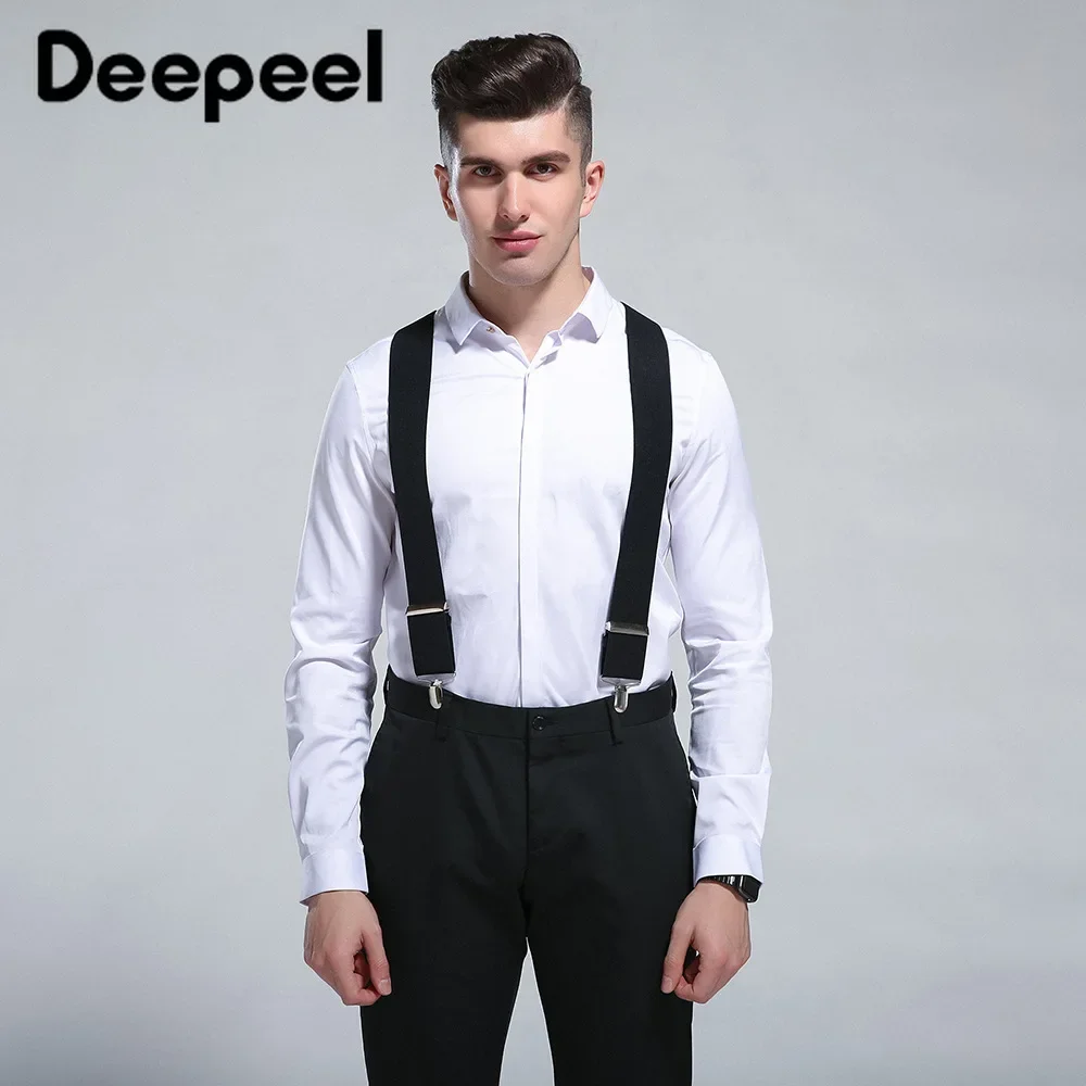 Deepeel-tirantes elásticos para hombre, tiras cruzadas en forma de X con 4 clips, Tirantes ajustables para traje informal, 5X100cm, 1 unidad