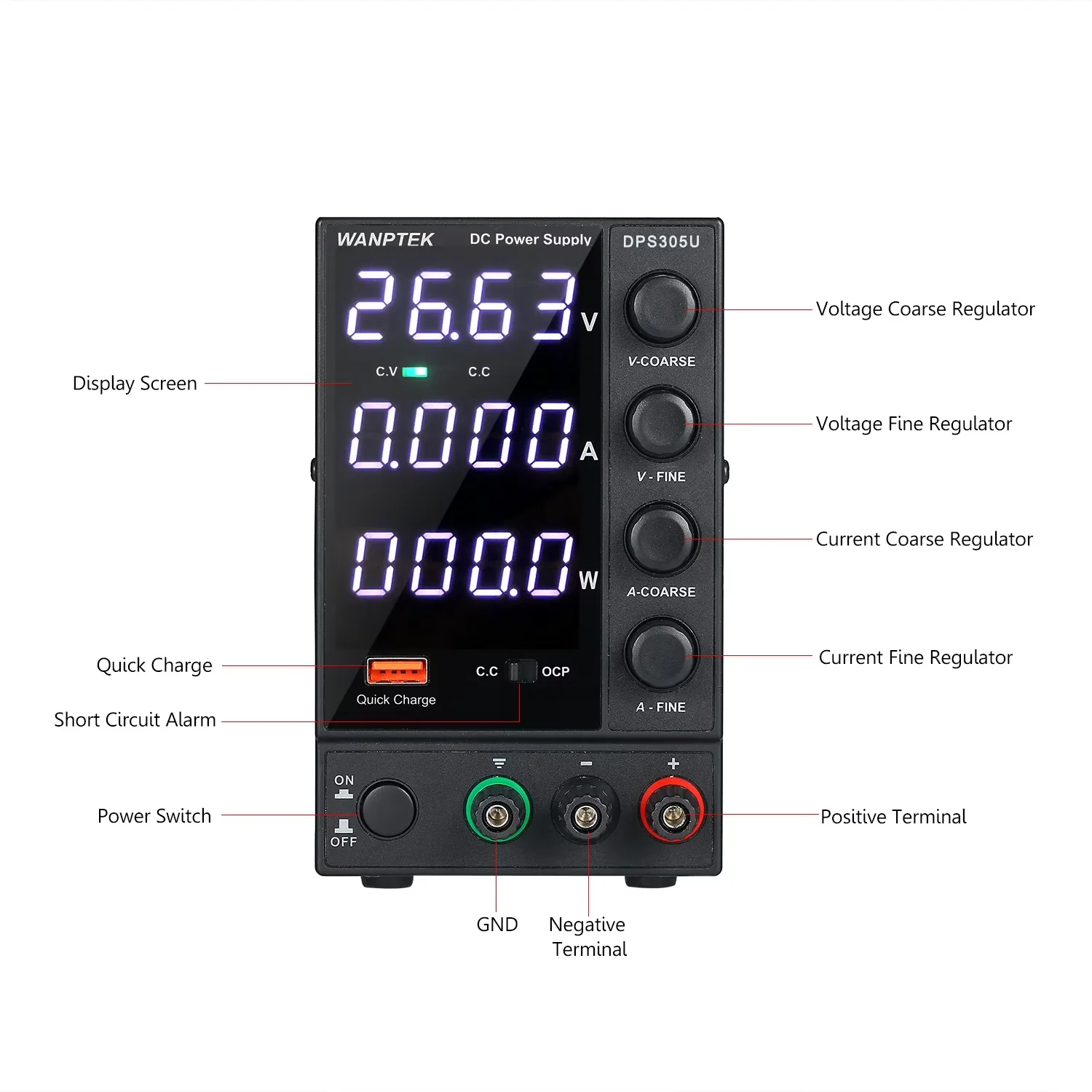 Wanptek DPS305U DC Power Supply 30V 5A Display LED High Precision Adjustable Switching USB Charging Laboratory Power Supply