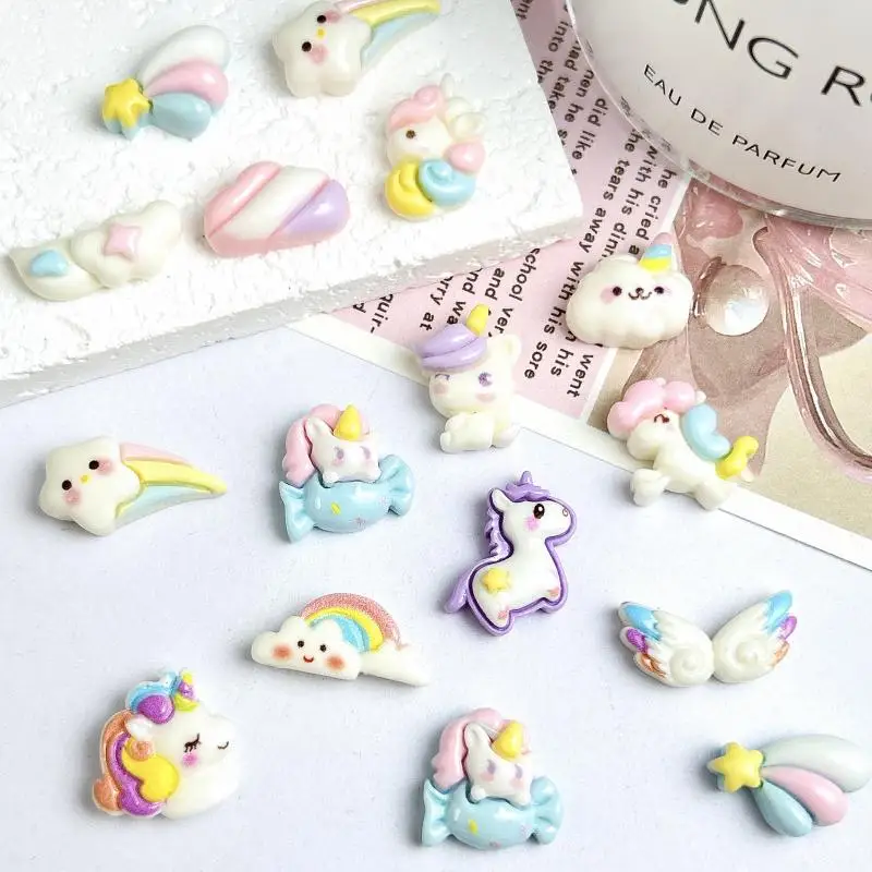 

Cartoon Colorful Pony Unicorn Nail Charms Cute Smiles Cloud Stars Nail Art Decorations for DIY Phone Case Nails Accessories