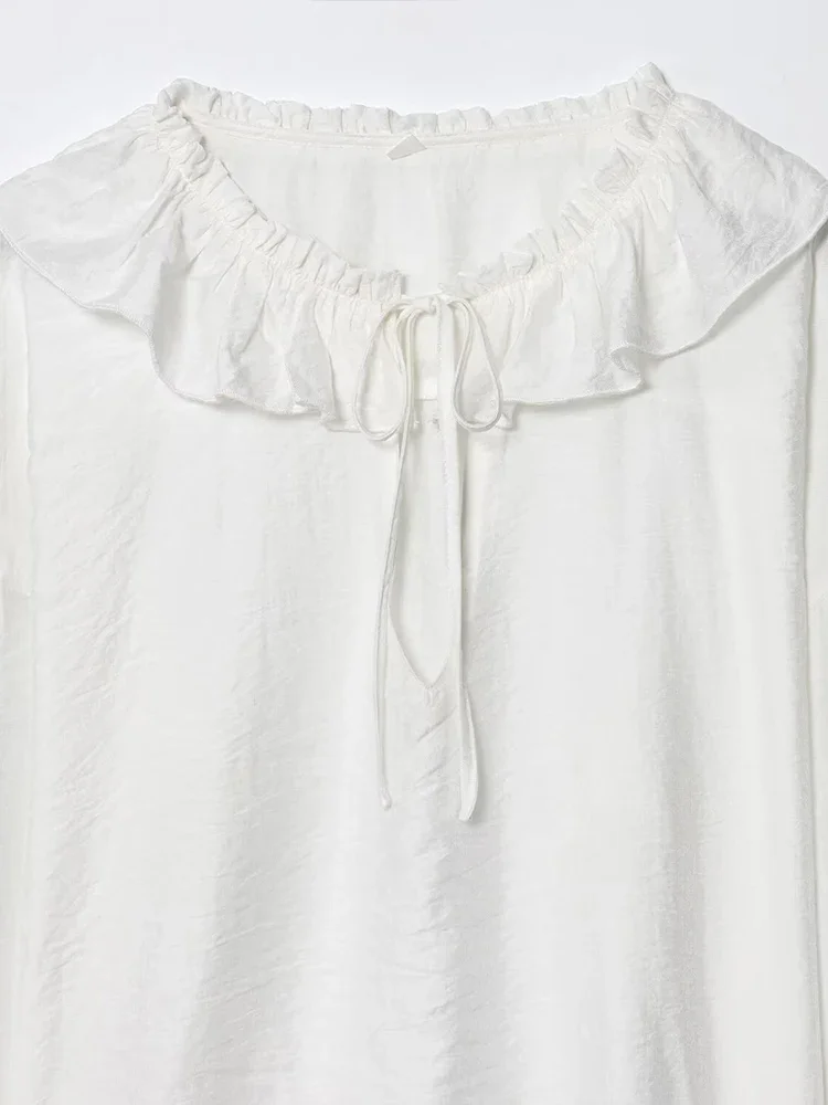 European and American style women's clothing new style fashionable temperament versatile ruffled blend long-sleeved shirt