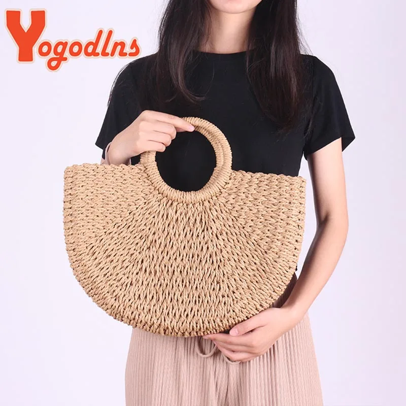 Yogodlns New Fashion MOON Straw Handbags Women Summer Beach Bag Rattan Bag Handmade Vintage Woven Handbag For Women bolsa femme