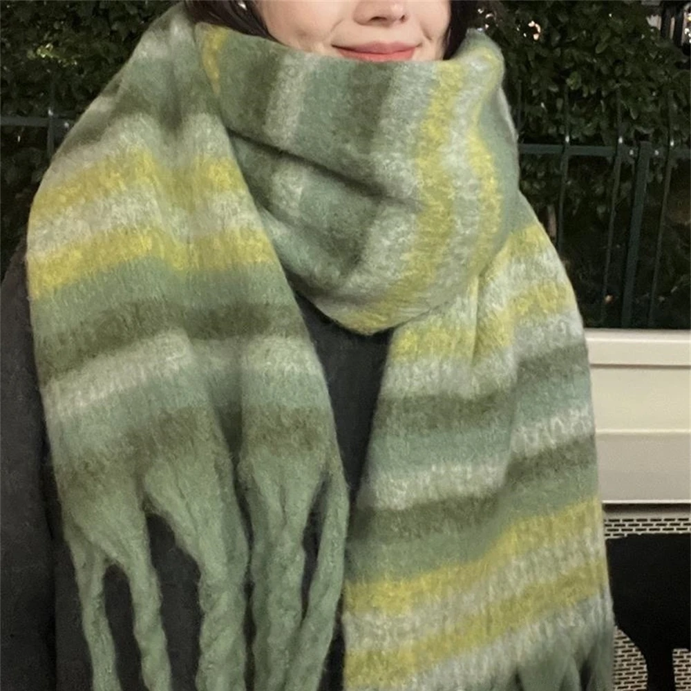 Winter Thicken Warm Mohair Women's Scarf Plaid Imitation Cashmere Scarves Shawl Geometry Neckerchief Designer Bufanda Invierno