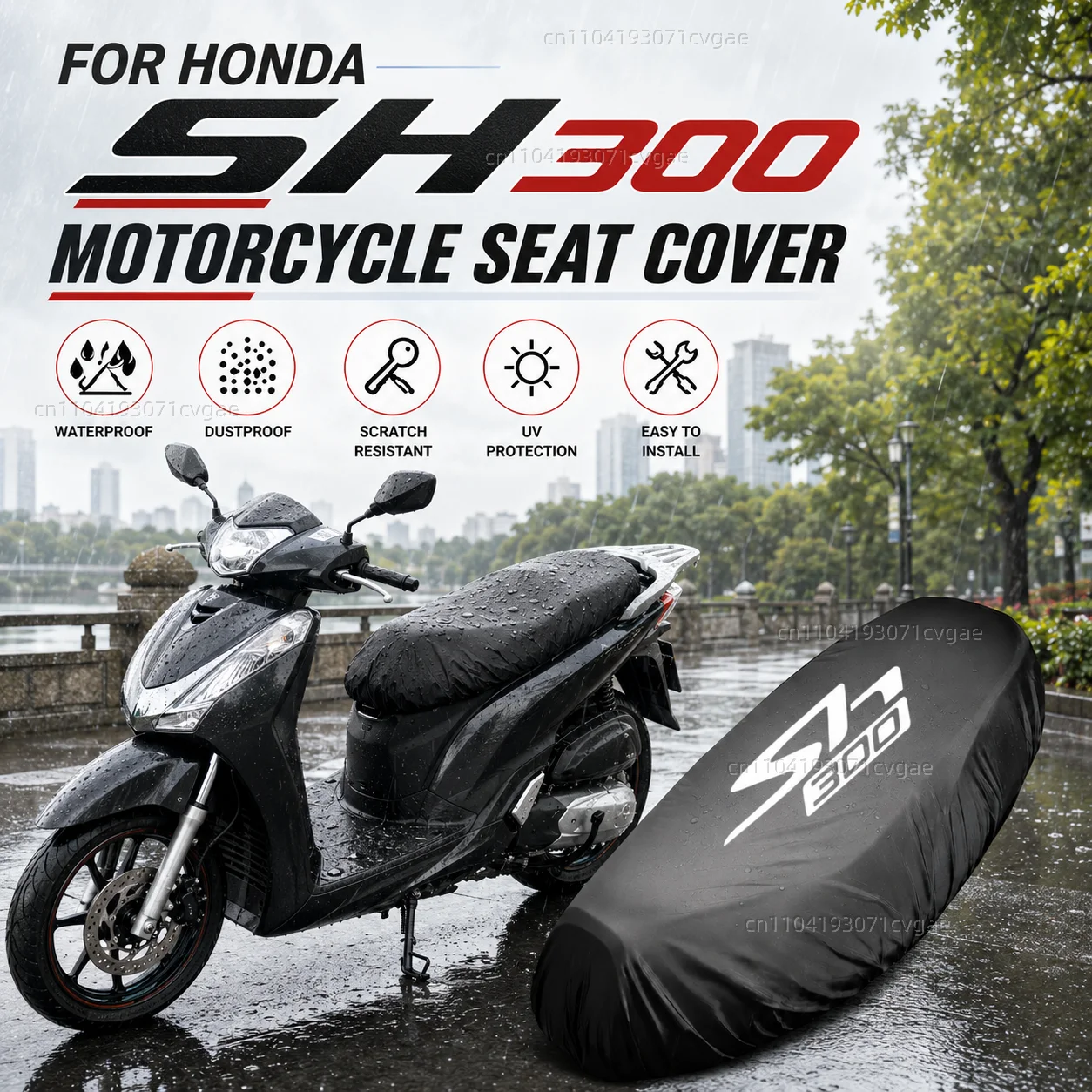 

For Honda SH300 SH 300 SH300I SH 300I I Motorcycle Rain Seat Cover Waterproof Saddle Cover Black 210D UV Protection