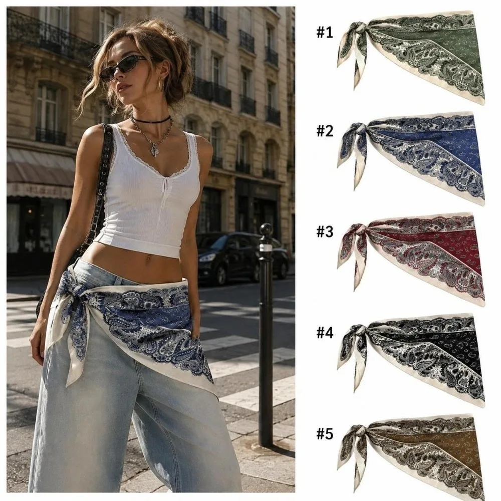 New Multi-Functional Triangle Scarf Matching Pants Silk Satin Waist Belt Decorative Headscarf Women Girls