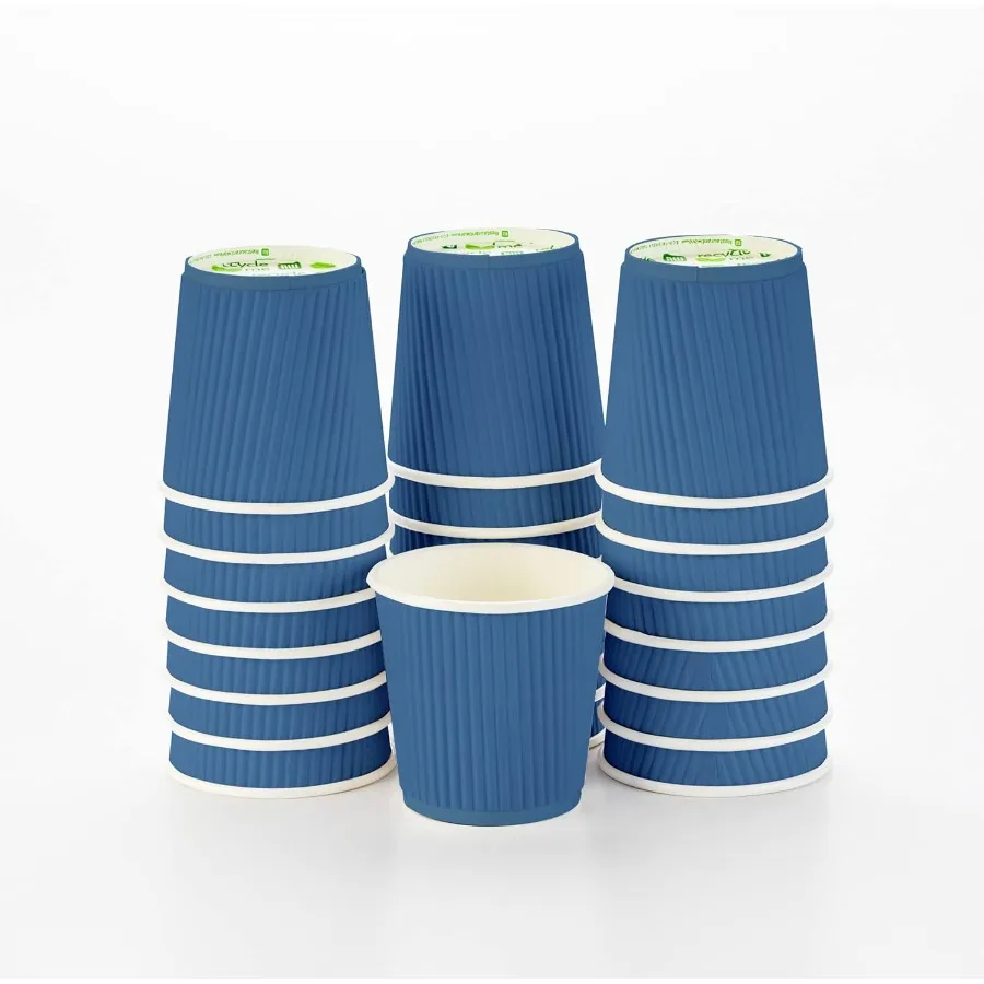 

Бумажные кофейные стаканчики на 4 унции, одноразовые бумажные стаканчики с волнистыми стенками, герметичные, пригодные для вторичной переработки, синие бумажные горячие стаканчики с изоляцией