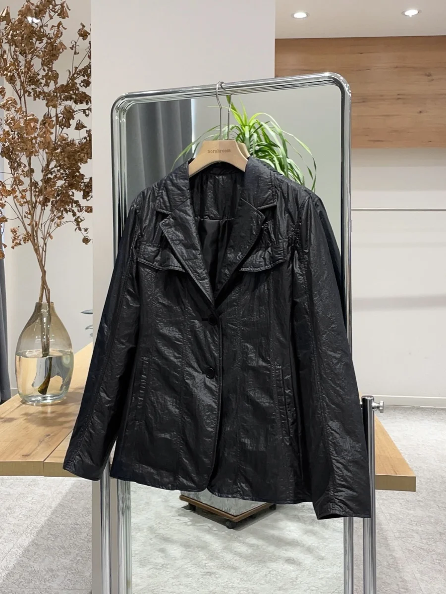 Noxula Authentic Bla Cotton Jaet Thin Suit Sle Koreanische Version Slim Fit Long Sve Single Button Verschluss Pure Color