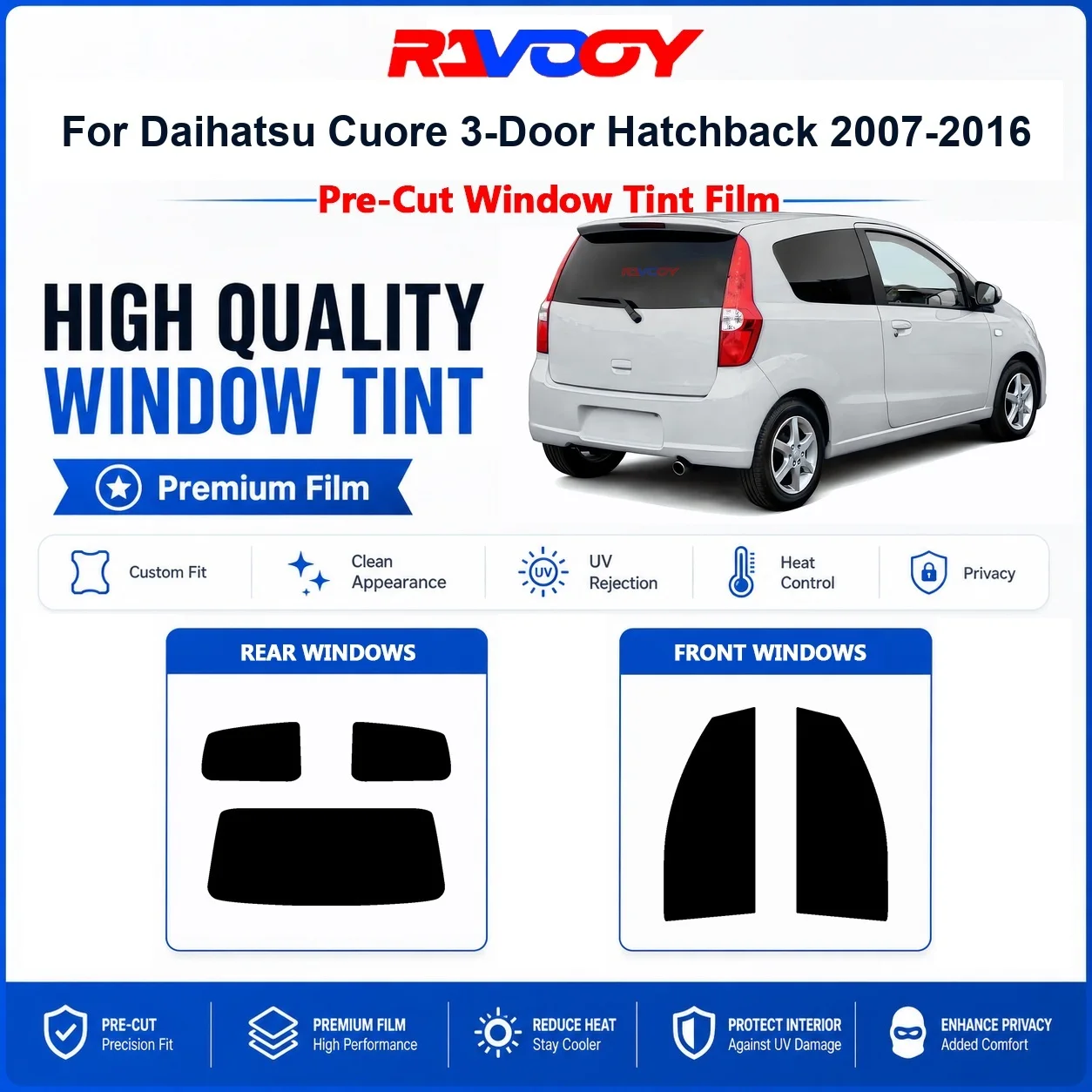 Премиальная предварительно нарезанная тонировочная пленка для окон Daihatsu Cuore 3-дверный хэтчбек 2007-2016, для передних и задних стекол, с защитой от УФ-излучения и теплоизоляцией, пленка для конфиденциальности