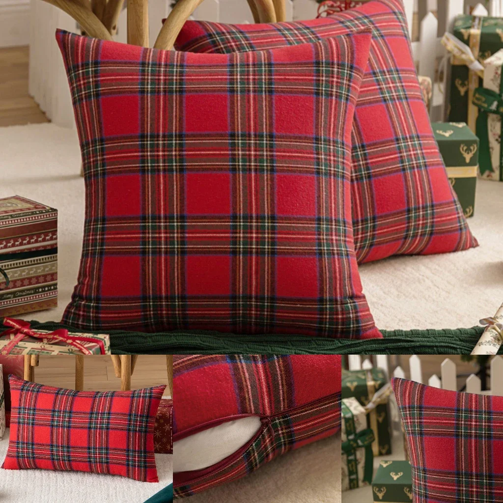 45,7 x 45,7 cm große Weihnachts-Kissenbezüge, karierter Kissenbezug, dekorativ für Sofa, karierter gewebter Kissenbezug für festliche Party-Anlässe