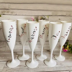 Personalised White Shatterproof Champagne Flute Wedding Day Hen Party Plastic Flutes Bridesmaid Proposal Box Fillers