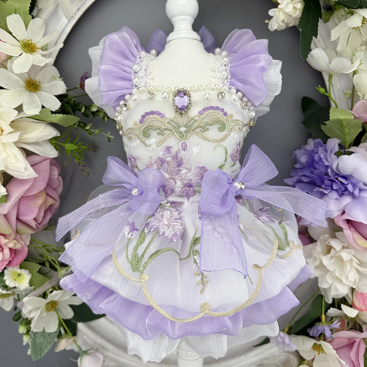 

Purple Lace Sling Princess Dress for Small to Medium Dogs Chihuahua Fashion Pet Dog Clothes Fine Print Dog's Skirts