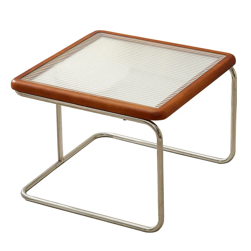 

French simple modern small apartment side table living room square glass black table retro log household rattan coffee table