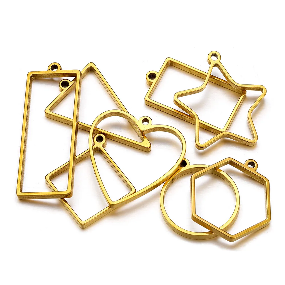10個入り ステンレス製 幾何学模様 メタルコネクターチャーム フレームベース DIY エポキシ樹脂 UVクリスタルモールド ジュエリーネックレス用