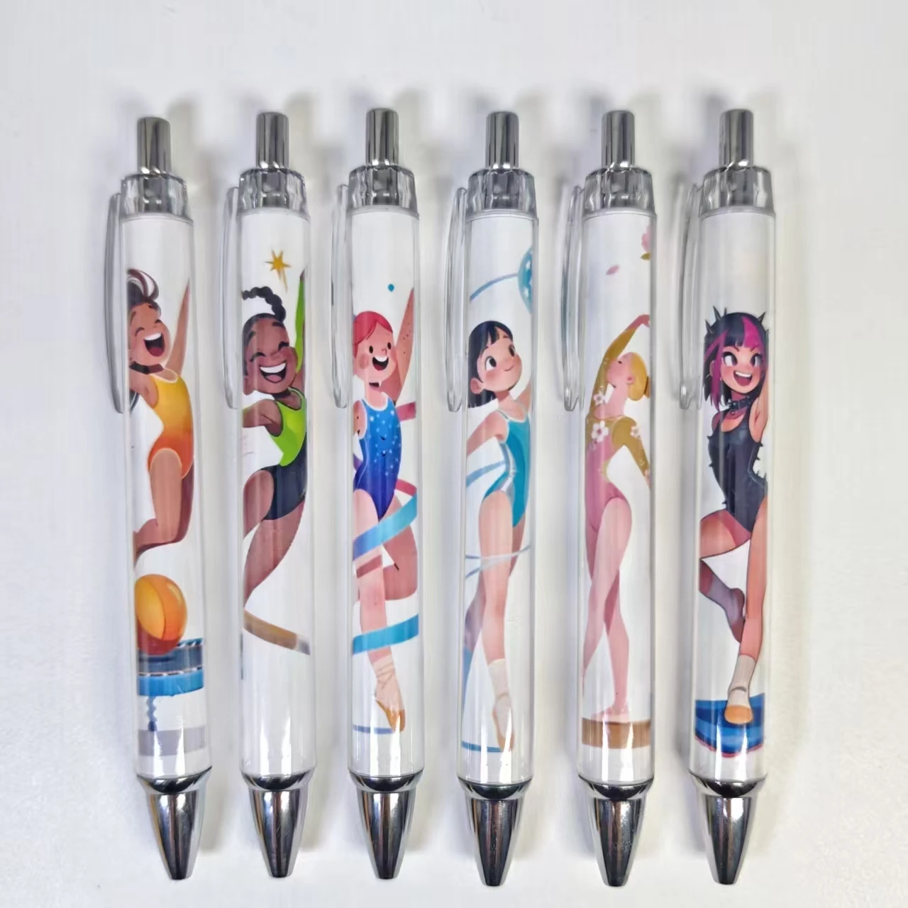 6pcs/12pcs Creative Gymnastics Girls' Theme Press Ballpoint Pen Student Writing Gift Pen for the New School Season