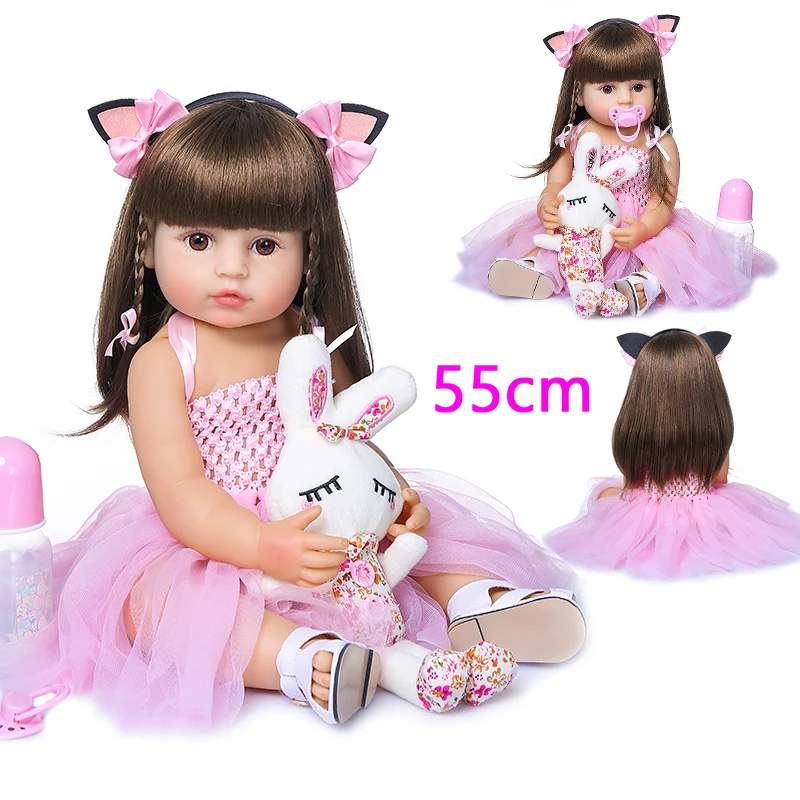 

55cm Reborn doll Toddler Girl Pink Princess Toy Very Soft Full Body Silicone Assembling Girl Doll Cute Real Baby