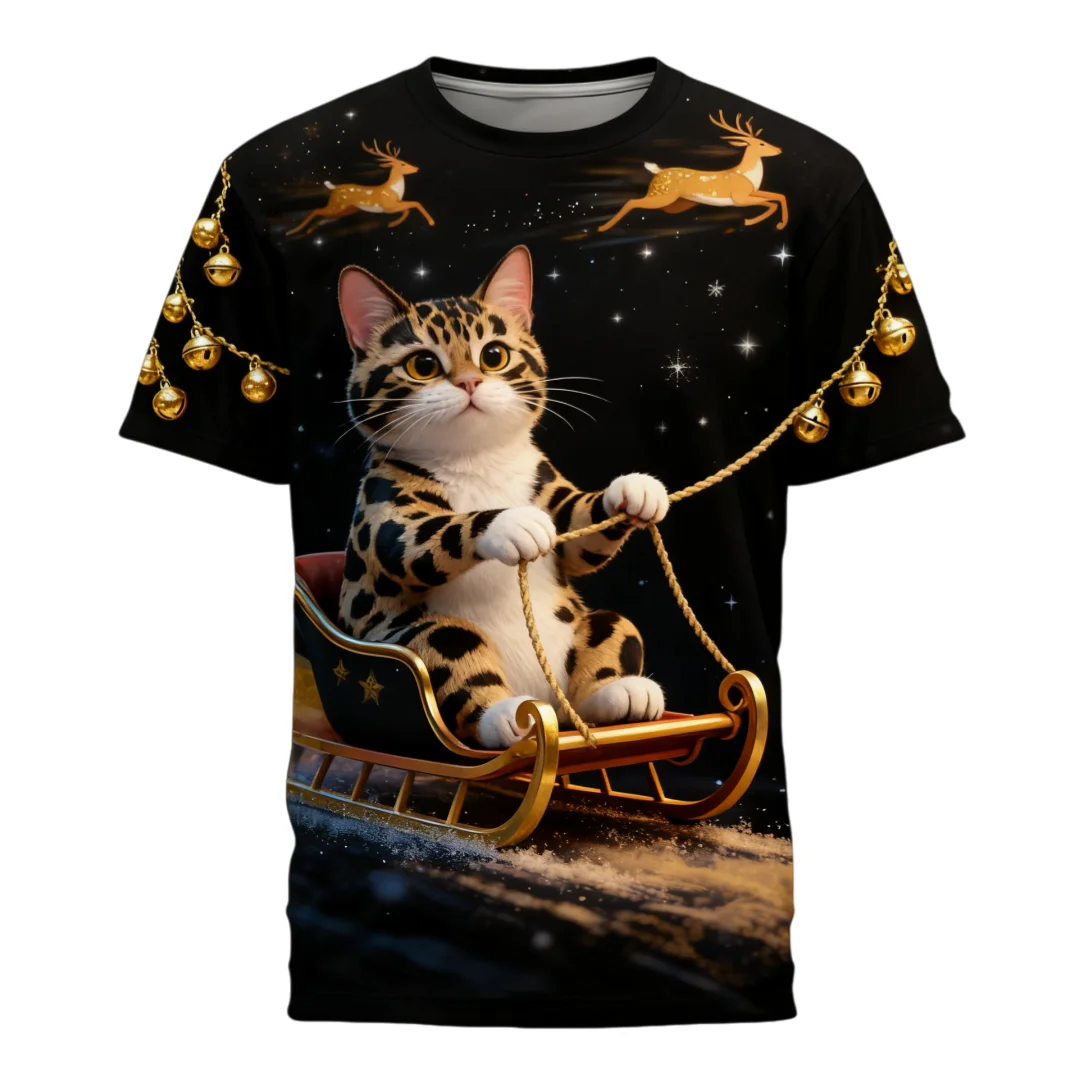 

Christmas Style Cat Pattern Men's T-shirt 3D Printed Men's Short Sleeve Tees Casual Men's Clothing Funny Boy's Tops Women's Tees