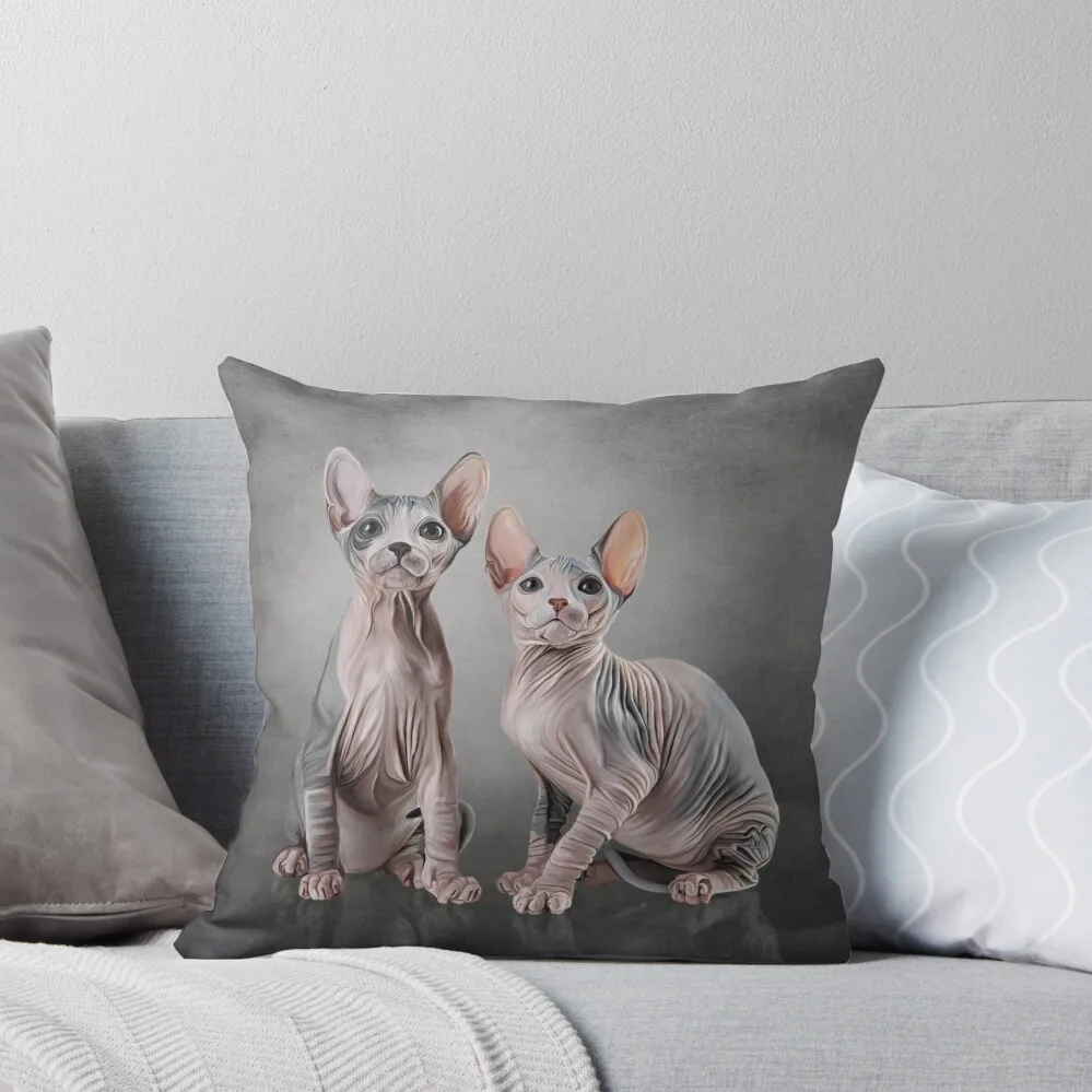 

Drawing two cats Sphynx, hairless Throw Pillow Bed pillowcases anime girl christmas pillow case pillow