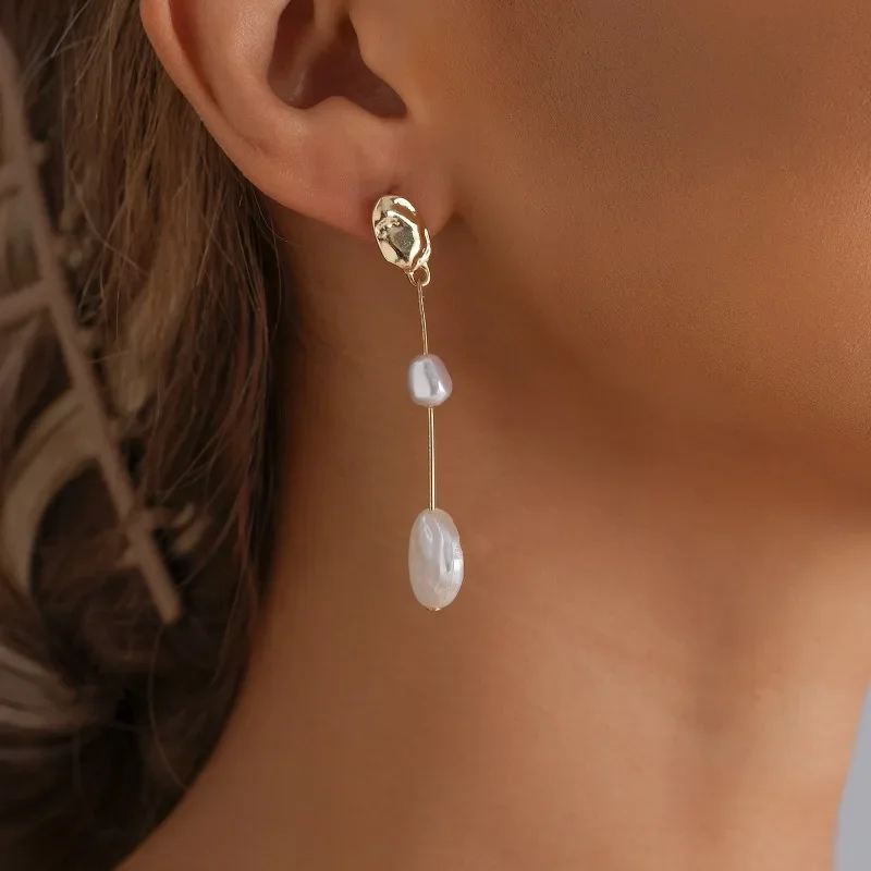 جديد غير المتماثلة قرط الاذن المرصع لؤلؤ المياه العذبة لامع مبالغ فيه طويل استرخى القرط السيدات بنات هدايا مجوهرات الأزياء الطرف #1