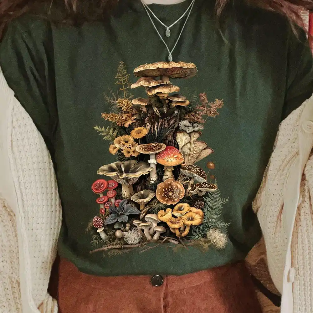 Goblincore Mushroom Comfort Shirts Nature Lover Plant Lover Dark Cottagecore Aesthetic Shirt Casual Daily Y2K Top Streetwear