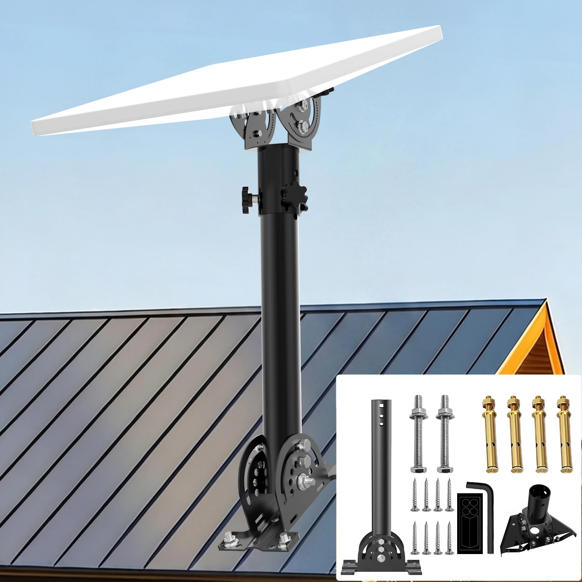 Starlink Mini V4 Roof Mount, Heavy-Duty Metal Wall Mount Bracket, 160° Tilt Adjustable, with Aluminum Pipe Adapter Mounting Kits