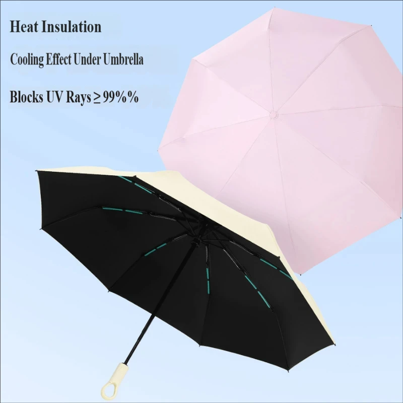 Lock Buckle Folding Umbrella, Easy to Hang, Outdoor Portable, Creative 3-Fold 8-Rib Automatic Umbrella, Sunscreen Dual-Use Umbre