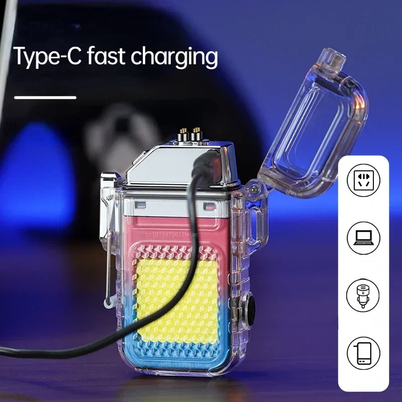 Nuovo accendisigari portatile da esterno impermeabile orologio accendino antivento USB ricaricabile al Plasma accendino orologio da uomo regalo