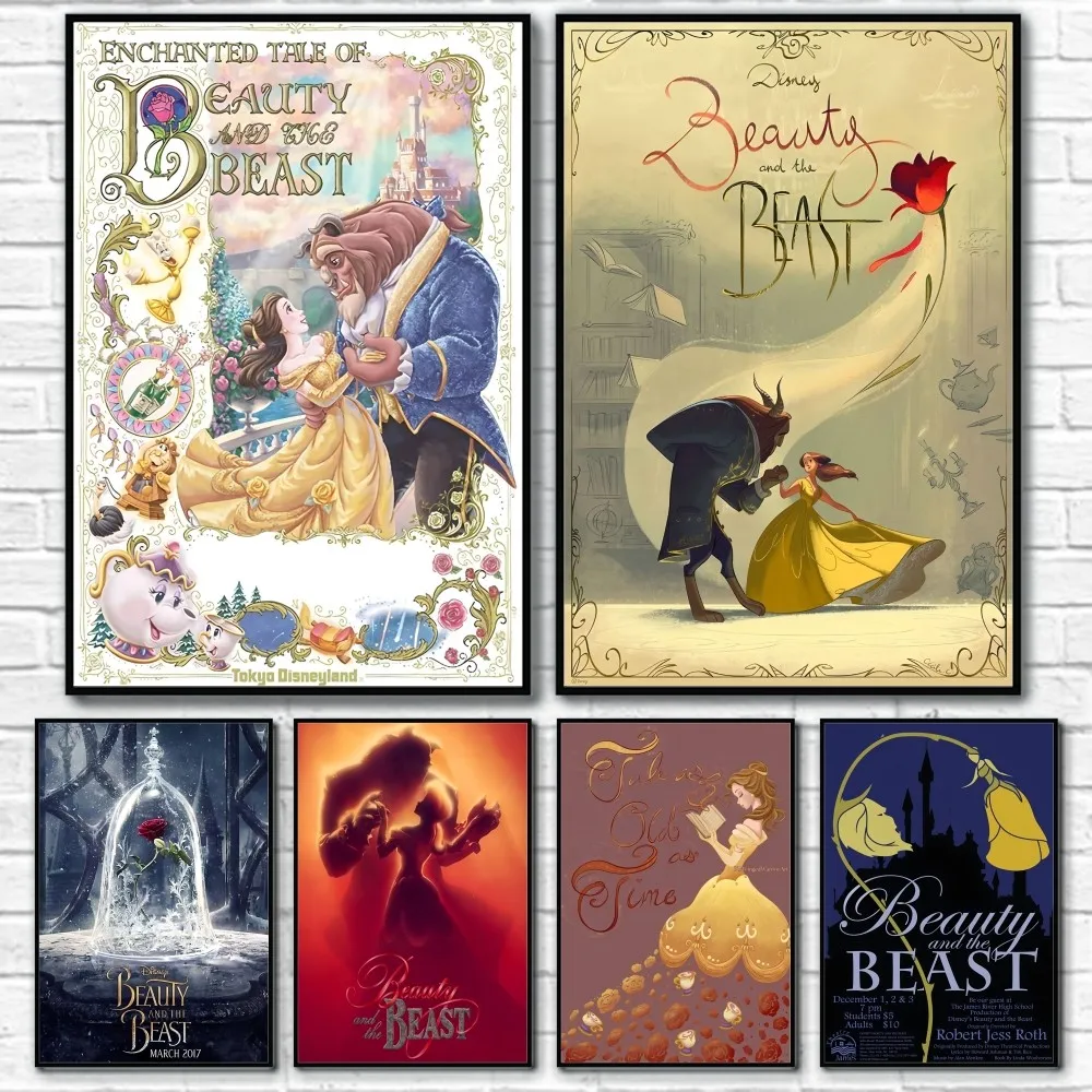 

Belle Anime Princess Beauty Beast Poster Sticky Wall Art Printing Waterproof Home Living Bed Room Bar Aesthetic Decor