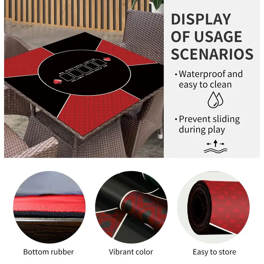120 140 160 cm Tappetino da poker quadrato Texas Holdem Poker Tappetino in gomma Topper per tavoli Tavolo da poker portatile pieghevole Layout da poker per