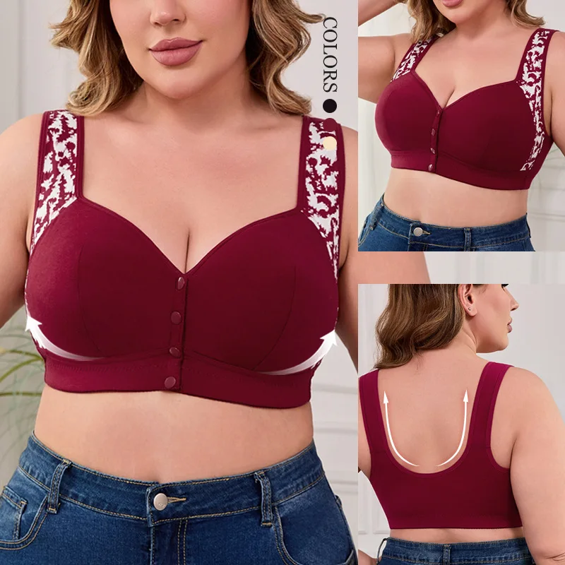 XL-7XL 플러스 사이즈 앞 버클 브라 여성용 무선 브라렛 큰 사이즈 심리스 편안한 속옷