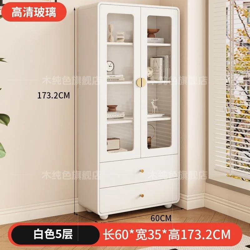HYS solid wood bookcase integrated wall-to-wall household glass door floor-to-ceiling dustproof living room display storage