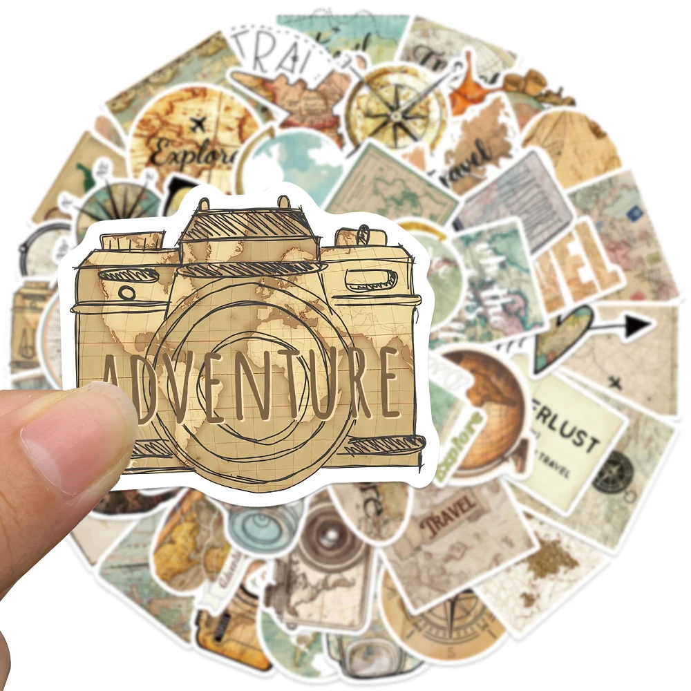 50 stks Retro Esthetische Reiskaart Toeristische Stickers Voor Bagage Laptop Gitaar Telefoon Fiets Auto Waterdichte Graffiti Vinyl Decals