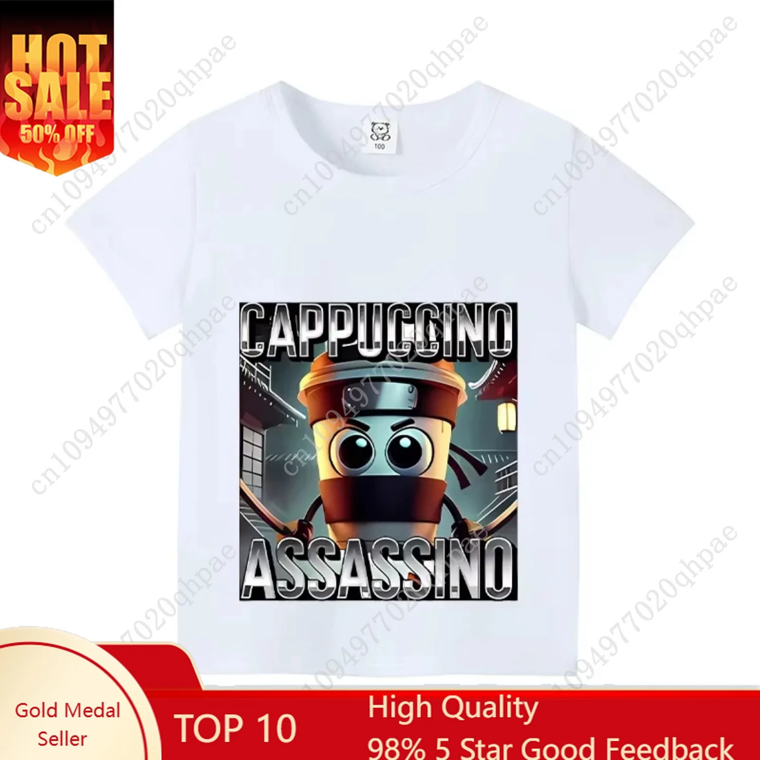 

Italian Brainrot Animals Kids Cotton T-shirt Cappuccino Assassino Tops for Kids Funny Cartoon Print Cute Tee Summer Clothing