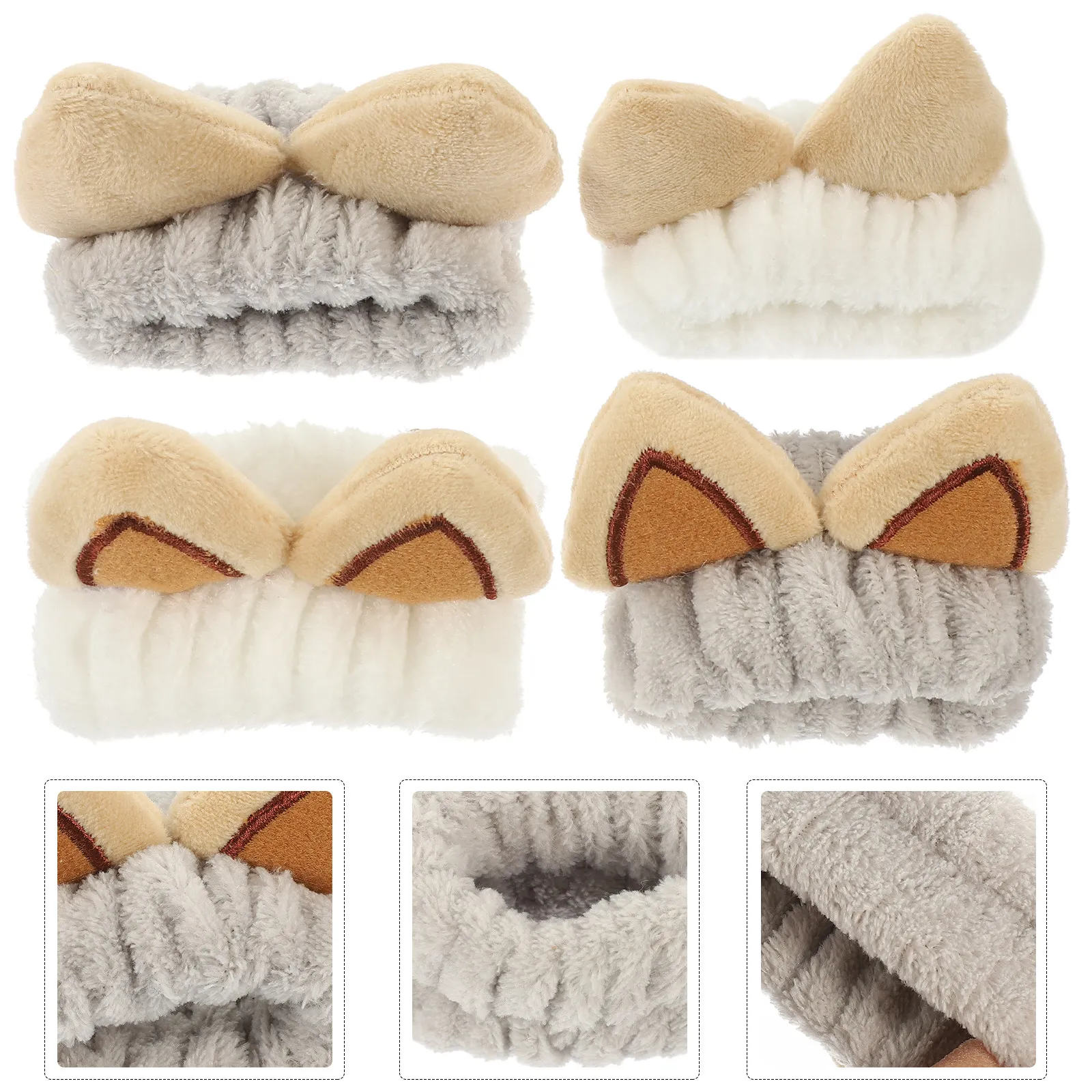 4 Piezas de Diademas con Orejas de Gato para Lavar la Cara, de Microfibra, Absorbentes de Agua, para Maquillaje, Cuidado de la Piel, Ducha, Spa, Cómodas y Ligeras